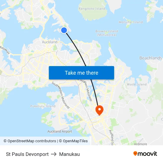 St Pauls Devonport to Manukau map