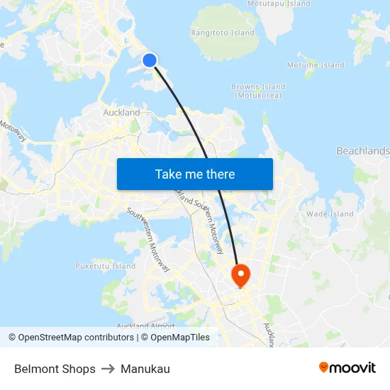 Belmont Shops to Manukau map