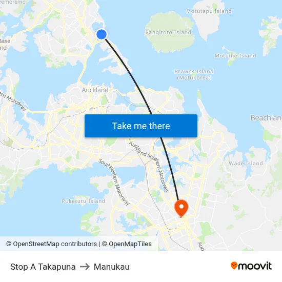 Stop A Takapuna to Manukau map