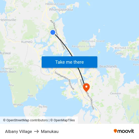 Albany Village to Manukau map