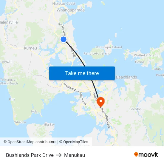 Bushlands Park Drive to Manukau map