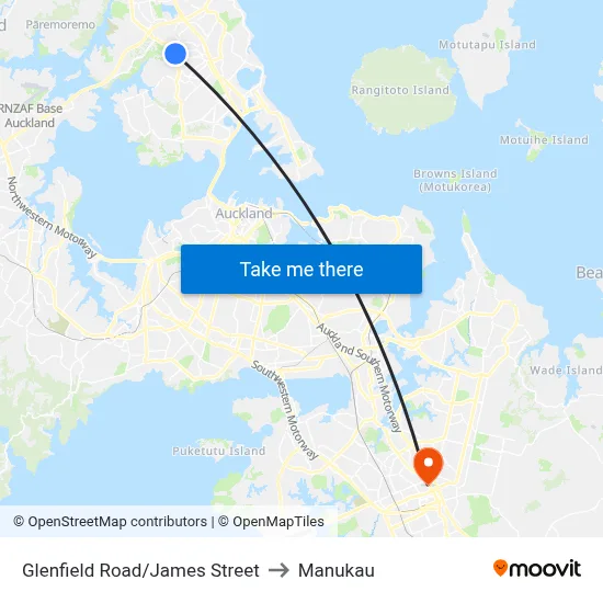 Glenfield Road/James Street to Manukau map