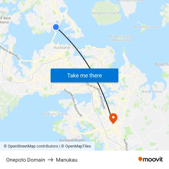 Onepoto Domain to Manukau map