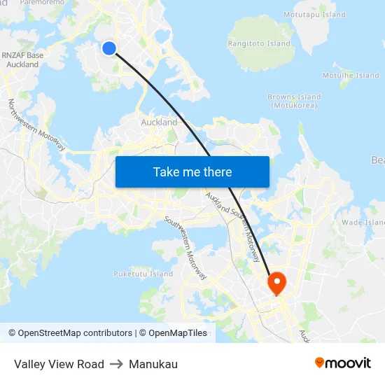 Valley View Road to Manukau map