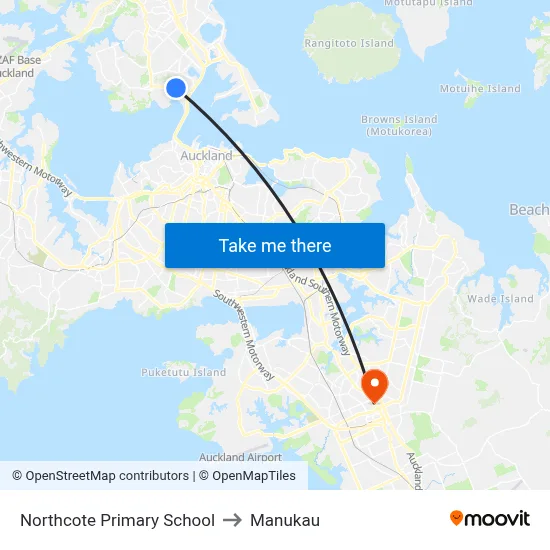 Northcote Primary School to Manukau map