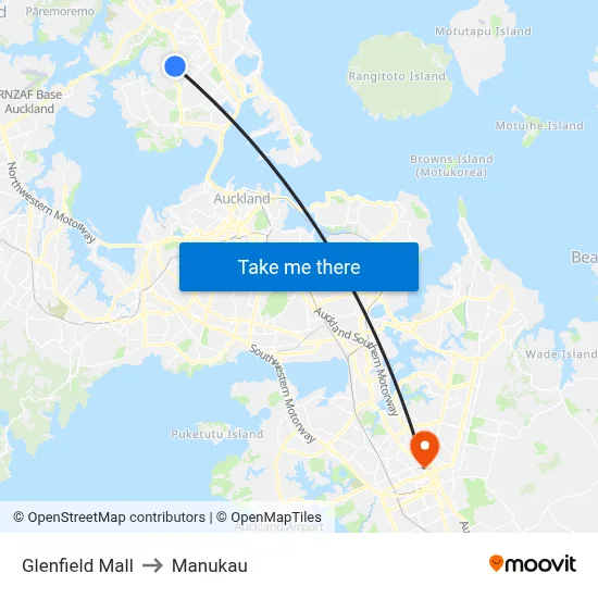 Glenfield Mall to Manukau map