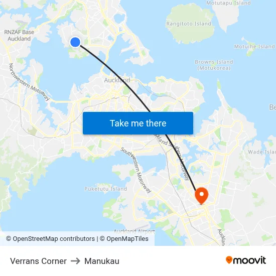 Verrans Corner to Manukau map