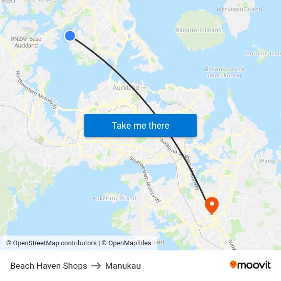Beach Haven Shops to Manukau map