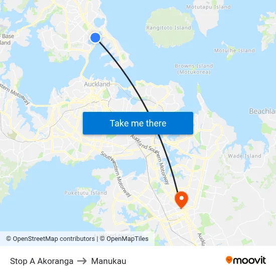 Stop A Akoranga to Manukau map