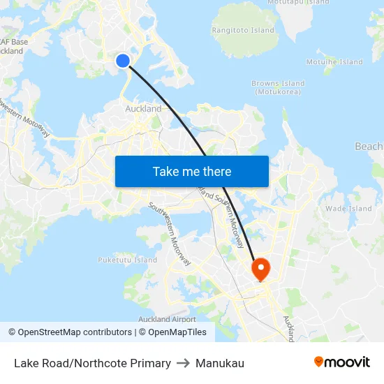 Lake Road/Northcote Primary to Manukau map