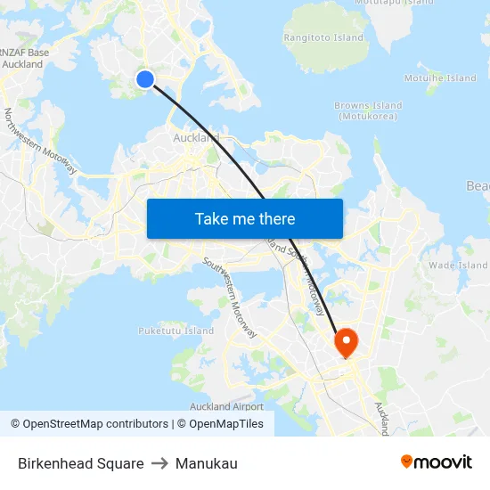 Birkenhead Square to Manukau map