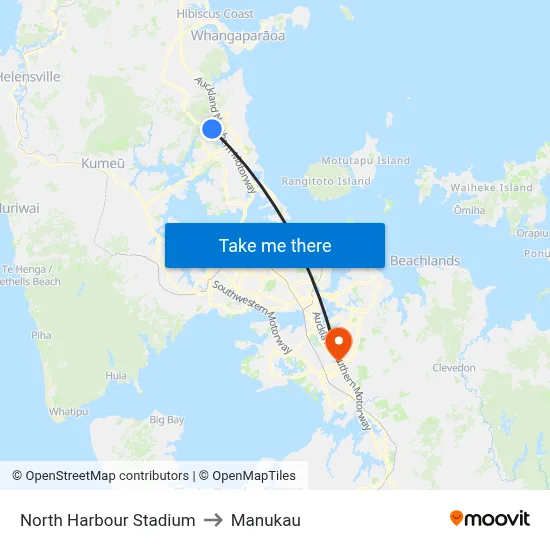 North Harbour Stadium to Manukau map
