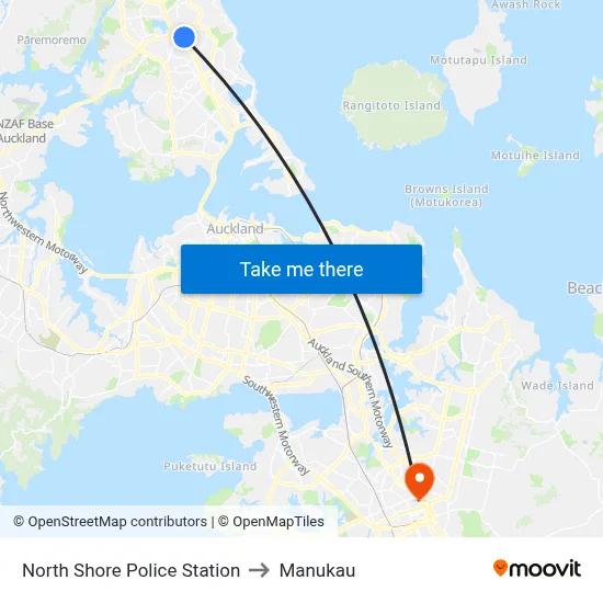North Shore Police Station to Manukau map