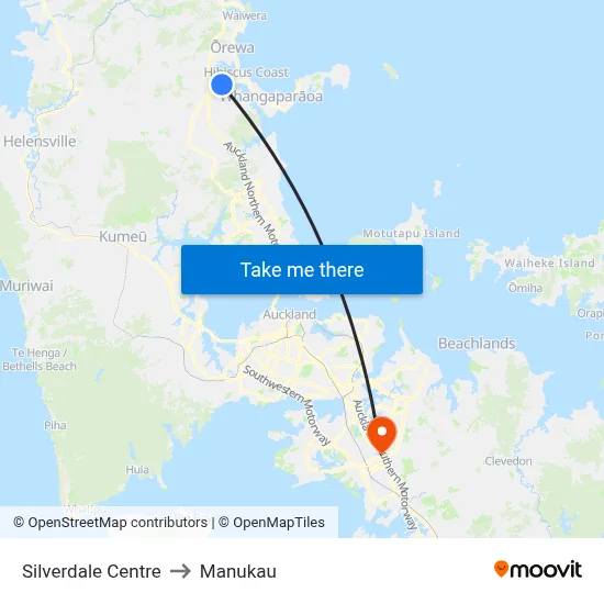 Silverdale Centre to Manukau map