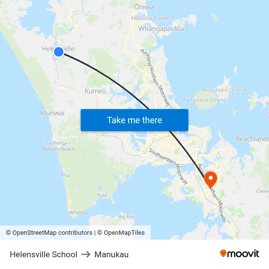 Helensville School to Manukau map