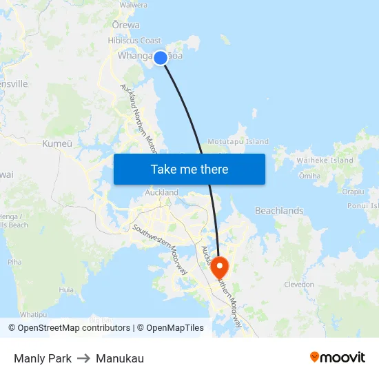 Manly Park to Manukau map