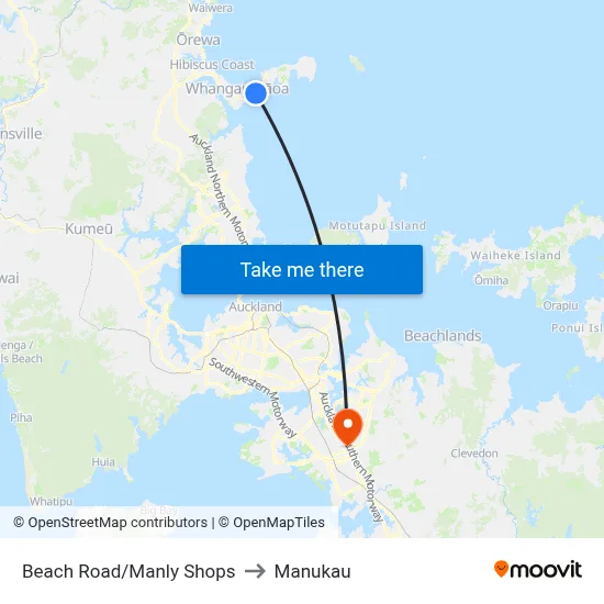 Beach Road/Manly Shops to Manukau map