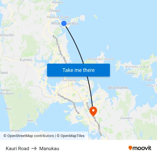 Kauri Road to Manukau map
