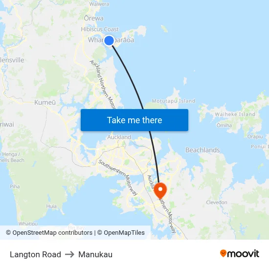 Langton Road to Manukau map