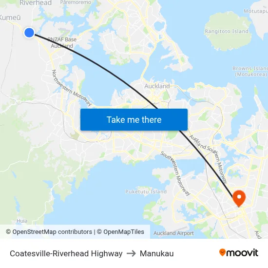 Coatesville-Riverhead Highway to Manukau map