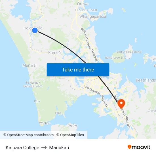 Kaipara College to Manukau map