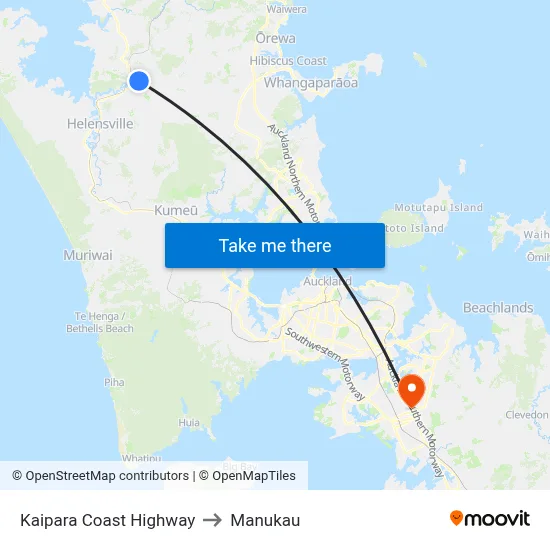 Kaipara Coast Highway to Manukau map
