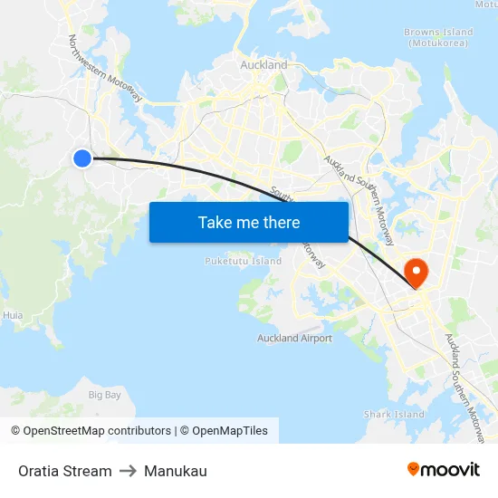 Oratia Stream to Manukau map