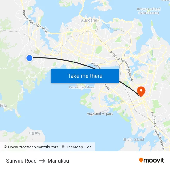 Sunvue Road to Manukau map