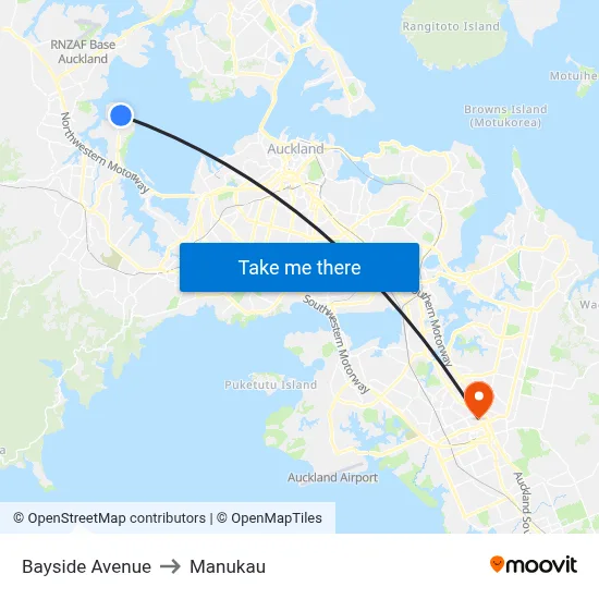 Bayside Avenue to Manukau map