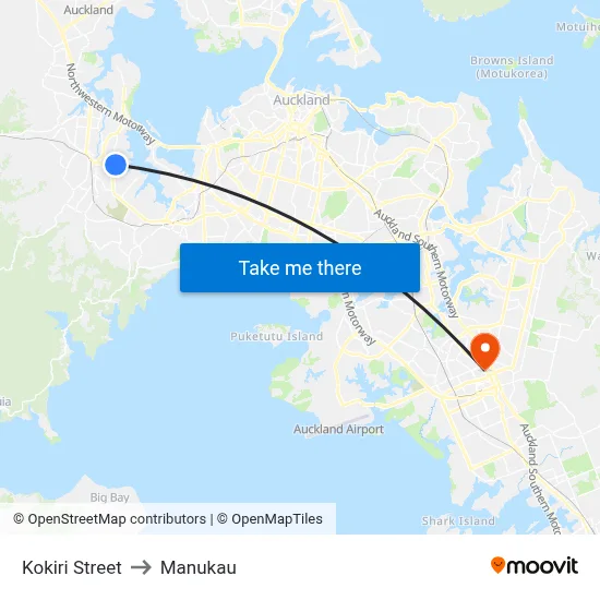 Kokiri Street to Manukau map