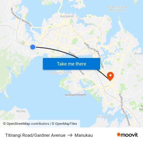 Titirangi Road/Gardner Avenue to Manukau map