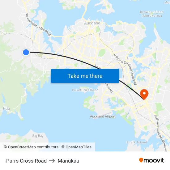 Parrs Cross Road to Manukau map