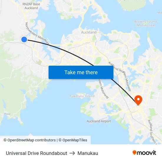 Universal Drive Roundabout to Manukau map