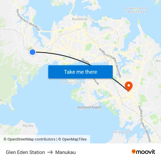 Glen Eden Station to Manukau map