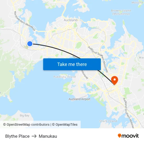 Blythe Place to Manukau map