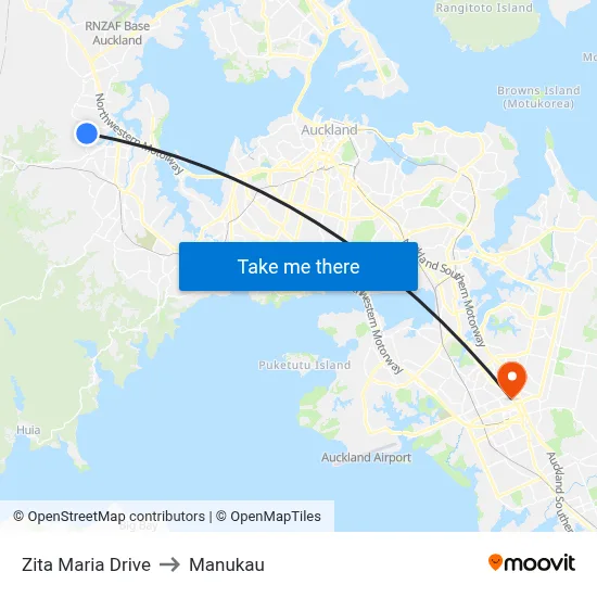 Zita Maria Drive to Manukau map