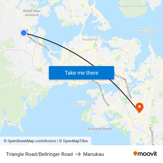 Triangle Road/Bellringer Road to Manukau map