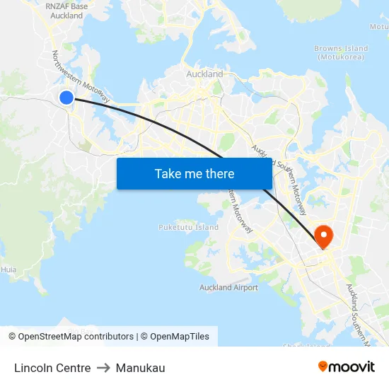 Lincoln Centre to Manukau map