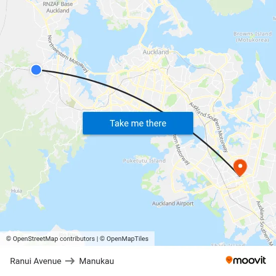 Ranui Avenue to Manukau map
