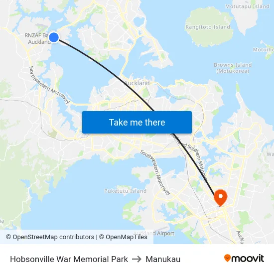 Hobsonville War Memorial Park to Manukau map