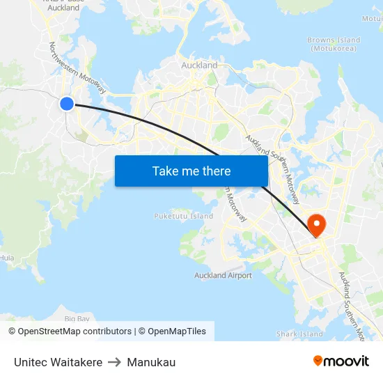 Unitec Waitakere to Manukau map
