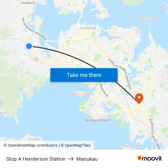 Stop A Henderson Station to Manukau map
