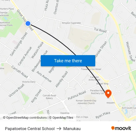 Papatoetoe Central School to Manukau map