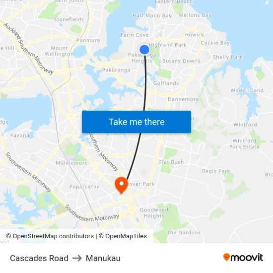 Cascades Road to Manukau map