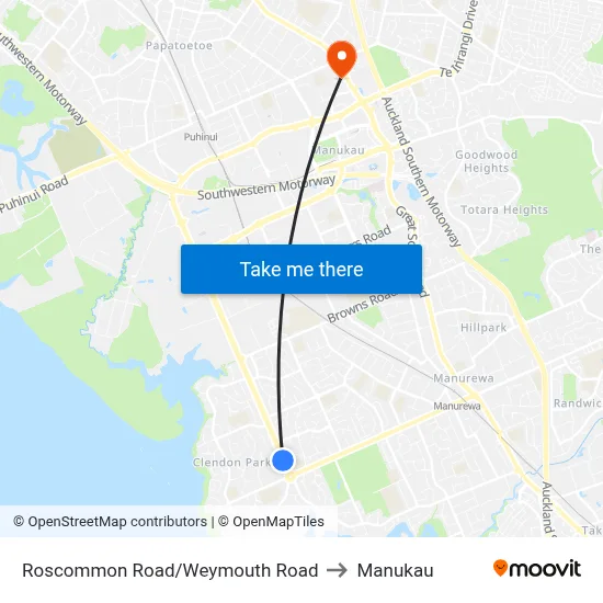 Roscommon Road/Weymouth Road to Manukau map