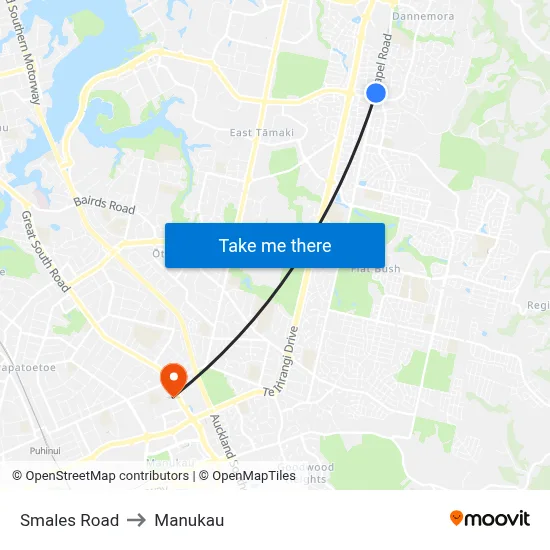 Smales Road to Manukau map