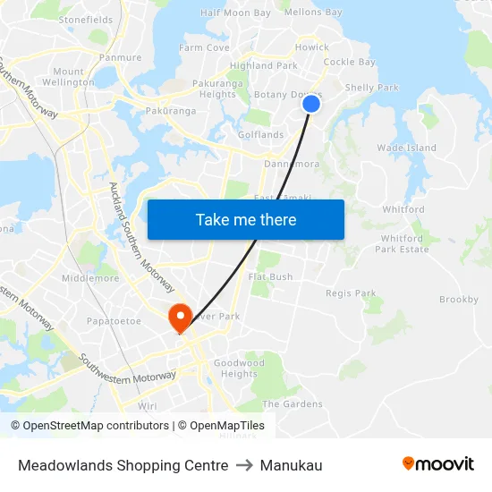 Meadowlands Shopping Centre to Manukau map