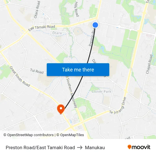Preston Road/East Tamaki Road to Manukau map