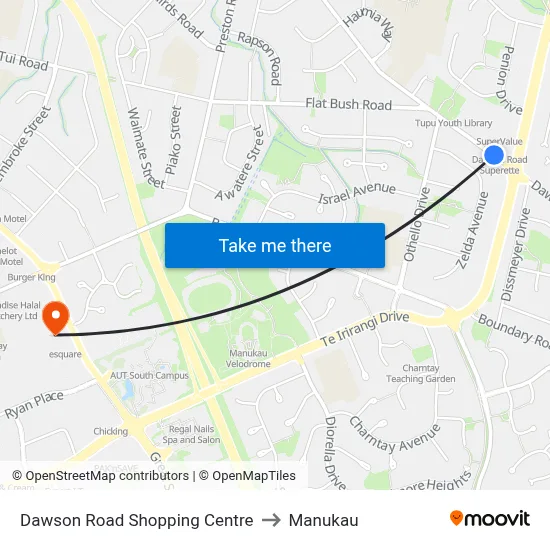 Dawson Road Shopping Centre to Manukau map