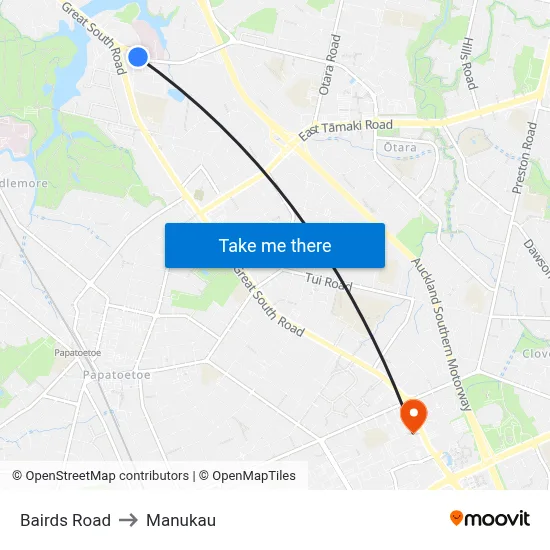 Bairds Road to Manukau map